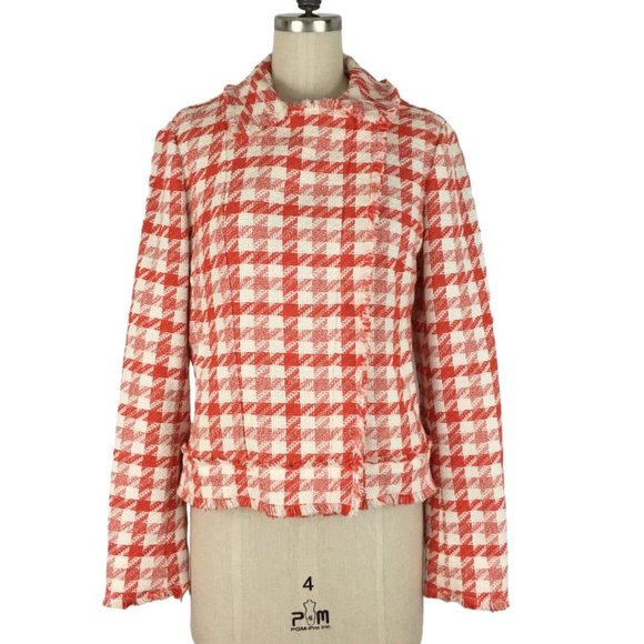 Women's Red and White Houndstooth Jacket - Picture 3 of 11